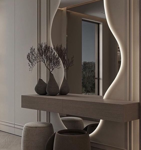 specchio di design organico retroilluminato a led