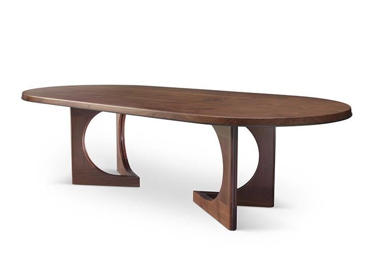 Tavolo da pranzo ovale in legno massello con base ad archi scultorei