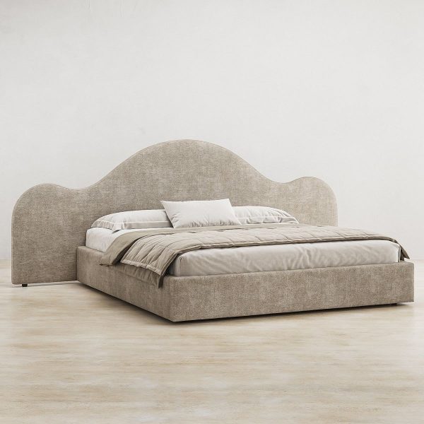 letto di design con testiera sagomata oversize – tessuto beige