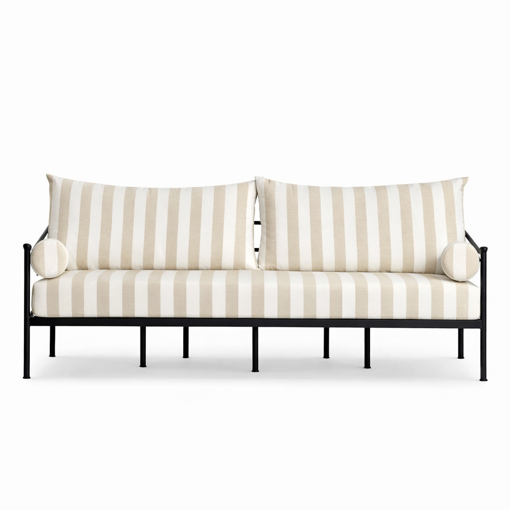 Divano da esterno moderno beige a righe con struttura in metallo